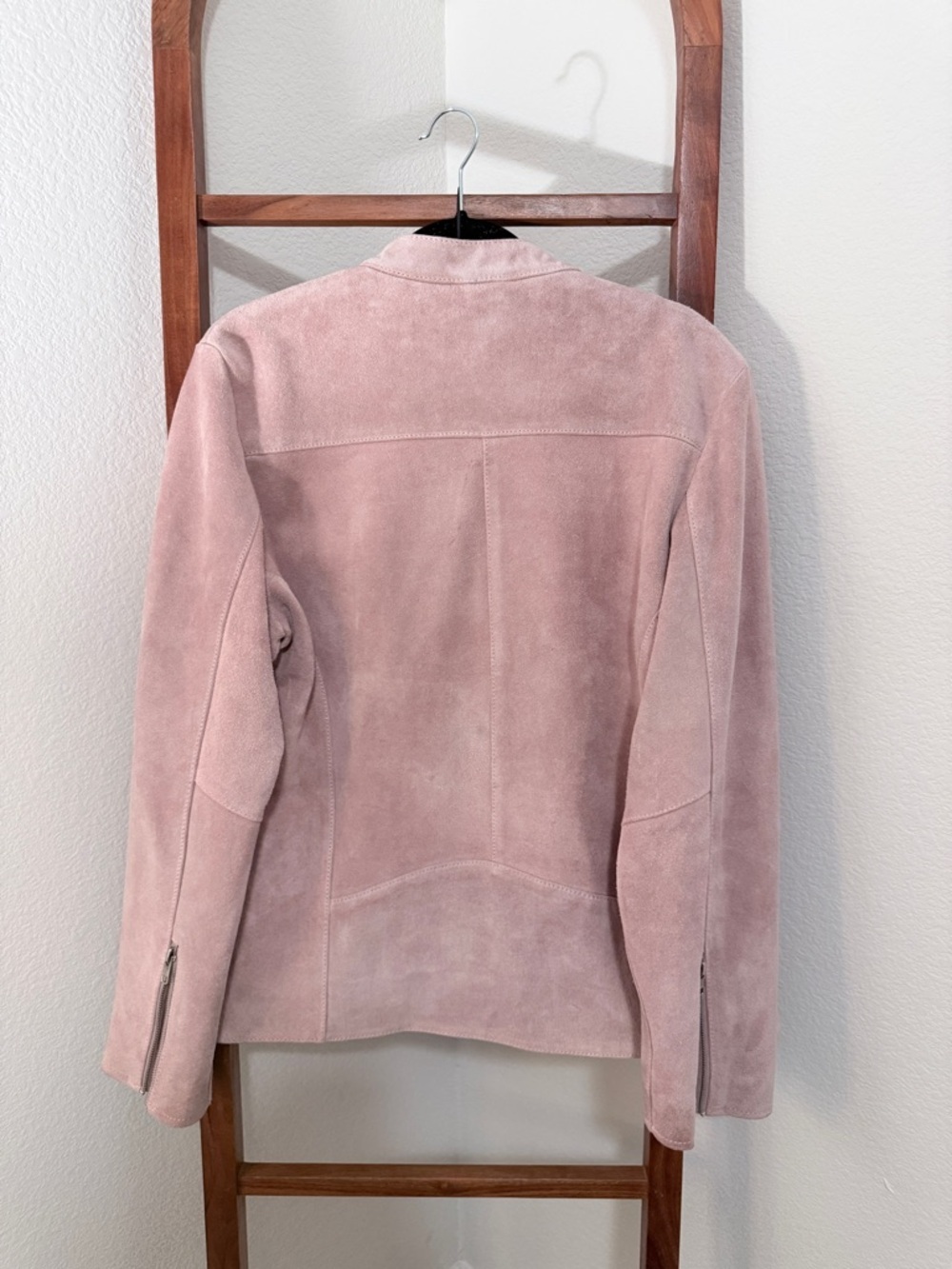 Understated Leather Free People Looker Light Pink Cow Suede Zip Moto Jacket Sz L - Picture 5 of 14